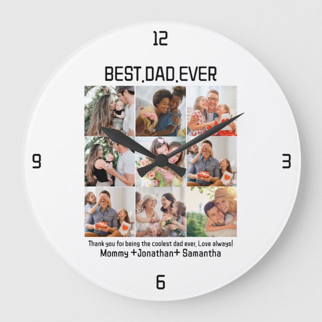 Anpassningsbar Best Pappa någonsin Fars dag 9 Phot Stor Klocka (Framsida)