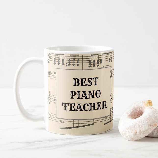 Anpassningsbar Best Piano Teacher Vintage Lakan Mu Kaffemugg (Med munk)