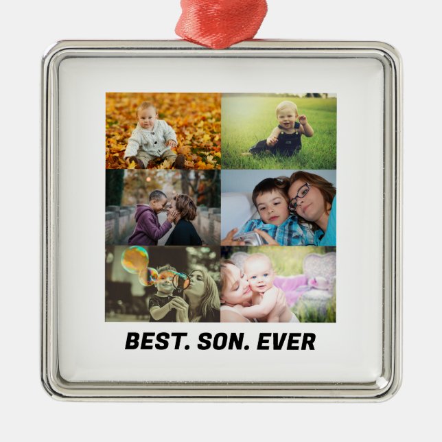 Anpassningsbar Best Son någonsin 6-fotokollage Julgransprydnad Metall (Framsidan)