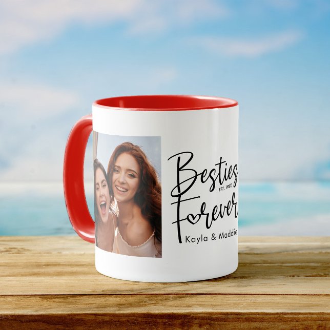 Anpassningsbar Besties for BFF Modern Script Photo Kaffemugg (Skapare uppladdad)