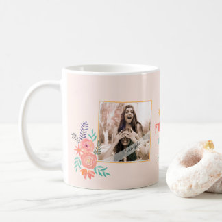 Anpassningsbar BFF Foto Coral Rosa Watercolor Flow Kaffemugg