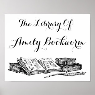 ANPASSNINGSBAR BIBLIOTEK i VINTAGE BOKAR POSTER