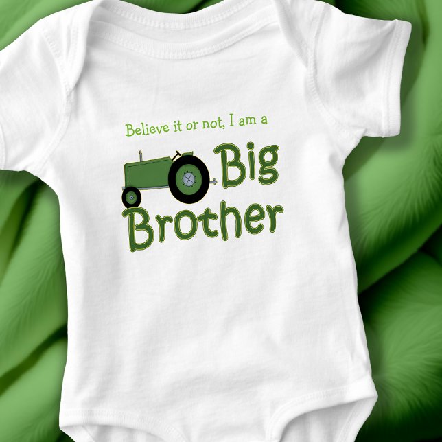 Anpassningsbar Big Brother Grönt Tractor Tee Shirt (Custom Big Brother Green Tractor Baby Bodysuit)