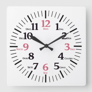 Anpassningsbar Bilingual English/Spain Clock Fyrkantig Klocka