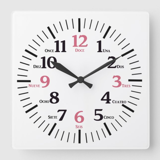 Anpassningsbar Bilingual English/Spain Clock Fyrkantig Klocka (Framsida)