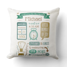 Anpassningsbar Birth Stats Keepsak Dekorativ kudde