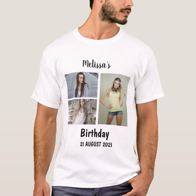 Anpassningsbar Birthday 3 Photo Collage T Shirt (Framsida)