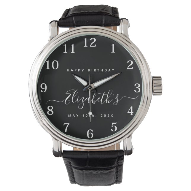 Anpassningsbar Birthday Black and White Armbandsur (Framsida)