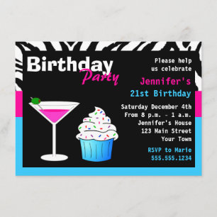 Anpassningsbar Birthday Cocktail Party Rosa & Blue Inbjudningar
