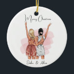 Anpassningsbar Birthday Friends porträtt - Rosa Julgransprydnad Keramik<br><div class="desc">Jag kan anpassa allt från hår färg till kläder stil för din produkt. Om du vill ha några justeringar, bara meddela mig, och det är gratis. Anpassningsbar Birthday Friends Porträtt Ceramic Ornament är en vacker och personlig gåva som firar det speciella bandet mellan vänner på deras födelsedag. Den här prydnadsformen...</div>