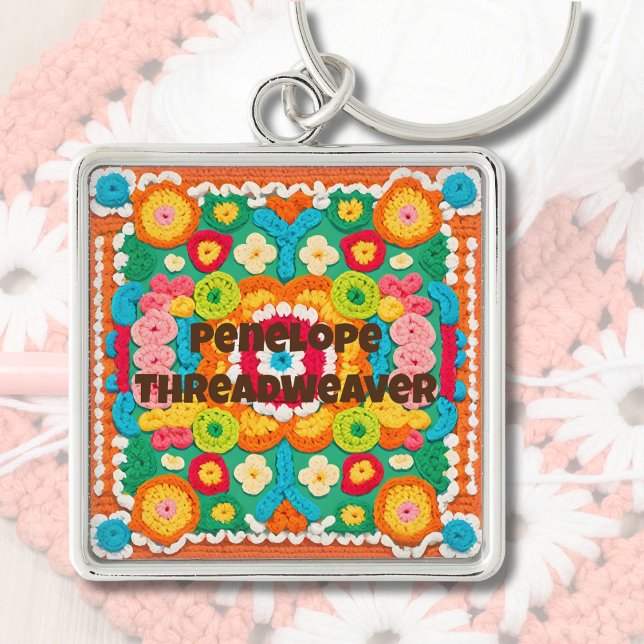 Anpassningsbar Birthday Gifts for Crocheters Mamma Fyrkantig Silverfärgad Nyckelring (Custom Birthday Gifts for Crocheters Mom Grandma)