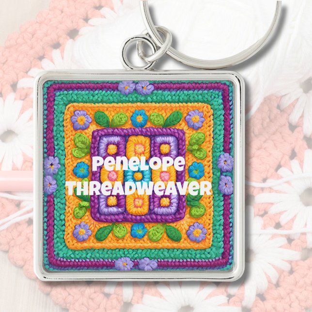 Anpassningsbar Birthday Gifts for Crocheters Mamma Fyrkantig Silverfärgad Nyckelring (Custom Birthday Gifts for Crocheters Mom Grandma)