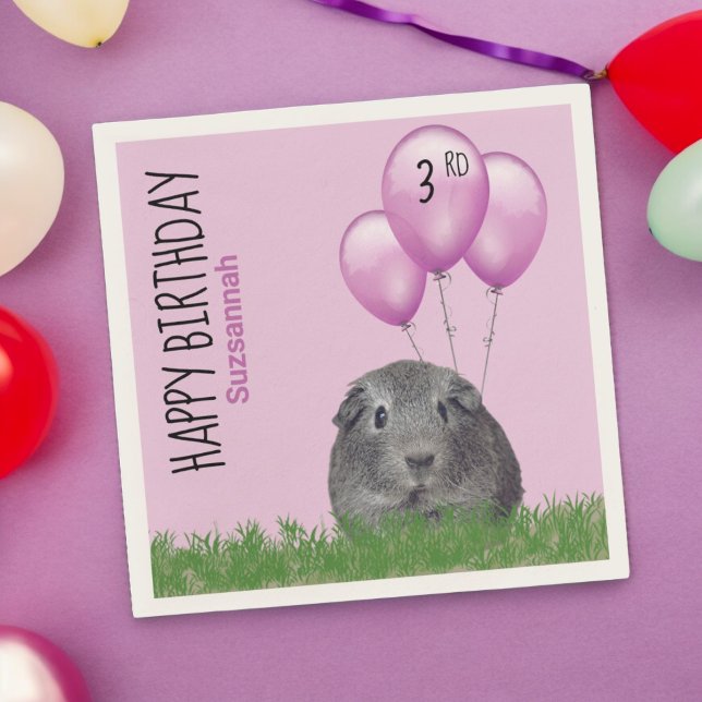 Anpassningsbar Birthday Guinea Gris Lila Balloons Pappersservett (paper party napkin )