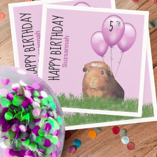 Anpassningsbar Birthday Guinea Gris Lila Balloons Pappersservett