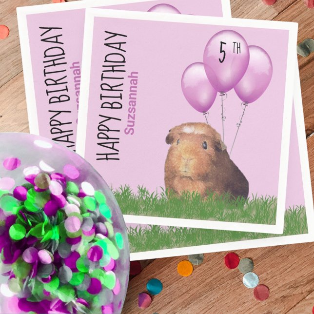 Anpassningsbar Birthday Guinea Gris Lila Balloons Pappersservett (custom number birthday napkin)