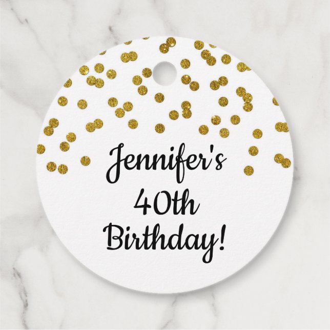 Anpassningsbar Birthday Guld Confetti Gåvor Etiketter (Baksida)