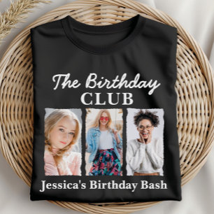 Anpassningsbar Birthday-Klubb med 3 foton och Namn T Shirt
