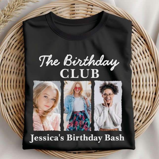 Anpassningsbar Birthday-Klubb med 3 foton och Namn T Shirt (Skapare uppladdad)