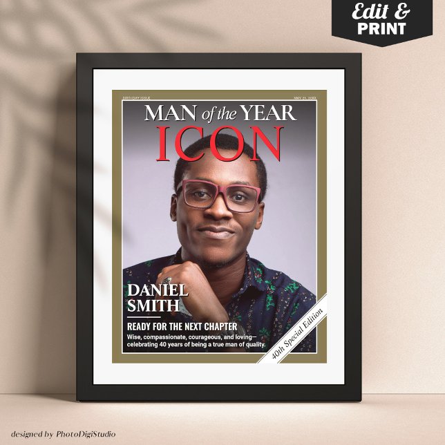 Anpassningsbar Birthday Magazine Cover, Birthday P Poster (Custom Birthday Magazine Cover, Man of the Year Birthday Portrait Poster)