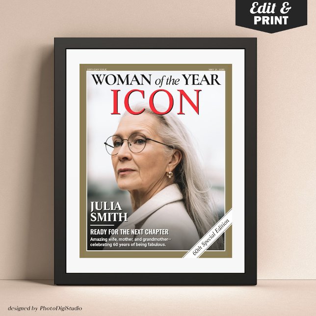 Anpassningsbar Birthday Magazine Cover, Woman Port Poster (Custom Birthday Magazine Cover, Woman of the Year Woman Portrait Poster)