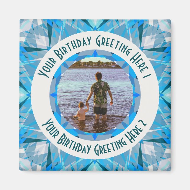 Anpassningsbar Birthday Star Blue Grått Photo Häls Magnet (Framsidan)