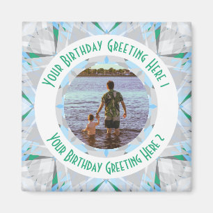 Anpassningsbar Birthday Star Grått Blue Photo Häls Magnet