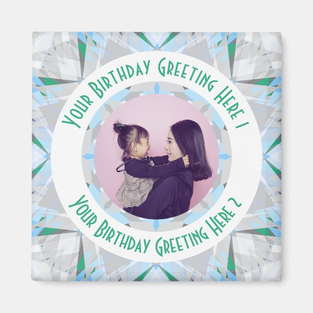 Anpassningsbar Birthday Star Grått Grönt Photo Häl Magnet (Framsidan)