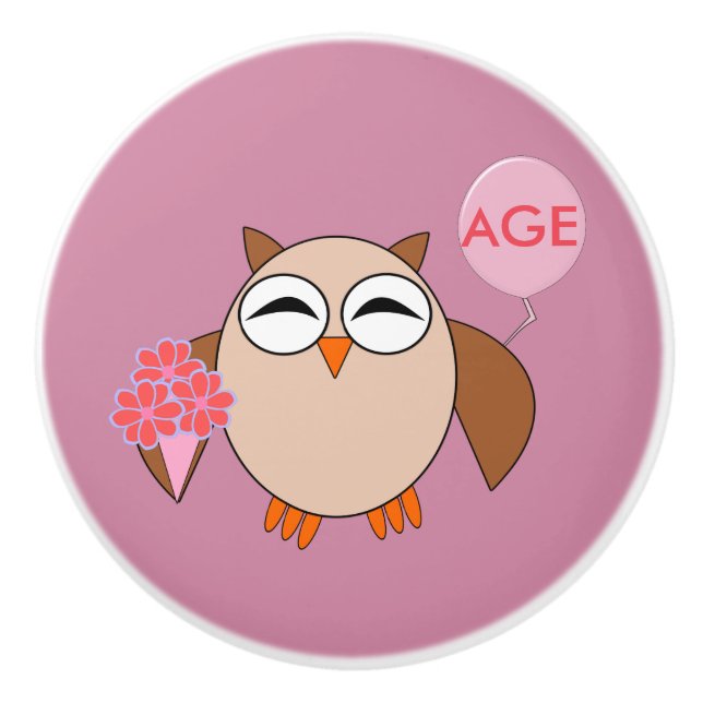 Anpassningsbar Birthday Uggla keramisk knopp (Framsidan)