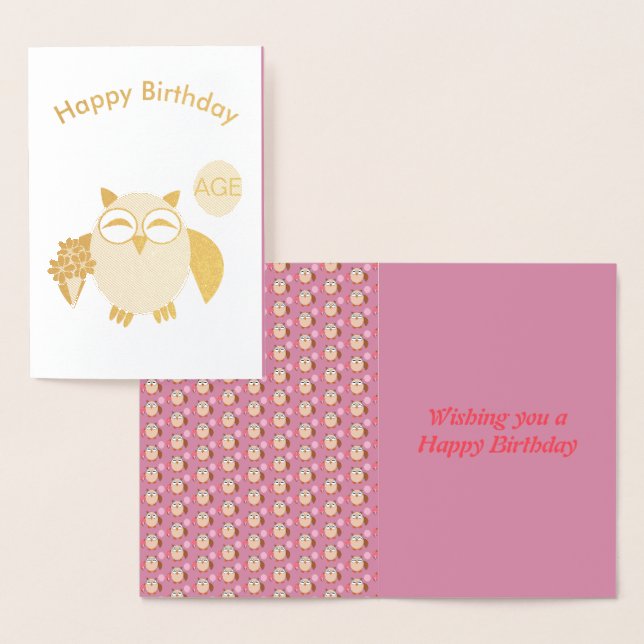 Anpassningsbar Birthday Uggla-kort Folierat Kort (Display)