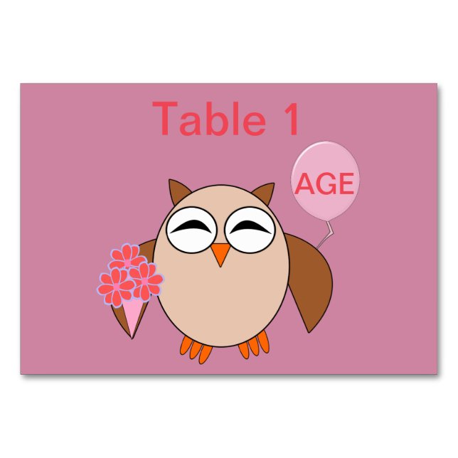 Anpassningsbar Birthday Uggla Tablecard Bordsnummer (Framsidan)