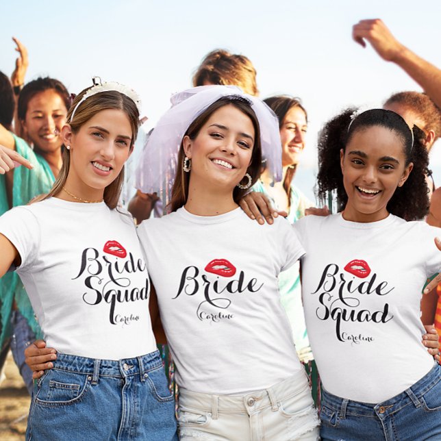 Anpassningsbar Biting Läppar Bride Squad Bachelore T Shirt (Skapare uppladdad)