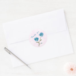 Anpassningsbar blå blommig tack-envelopp runt klistermärke