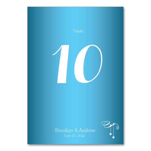Anpassningsbar Blå Bröllop-Bordsnummer-kortets hör Bordsnummer (Framsidan)