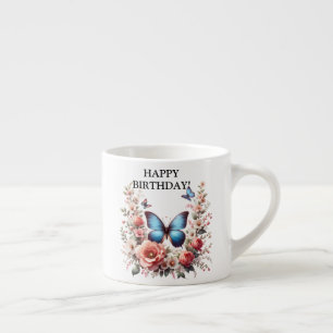 Anpassningsbar Blå Fjäril Blommig Konst-96279 Espressomugg