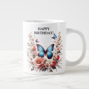 Anpassningsbar Blå Fjäril Blommig Konst-96279 Jumbo Mugg