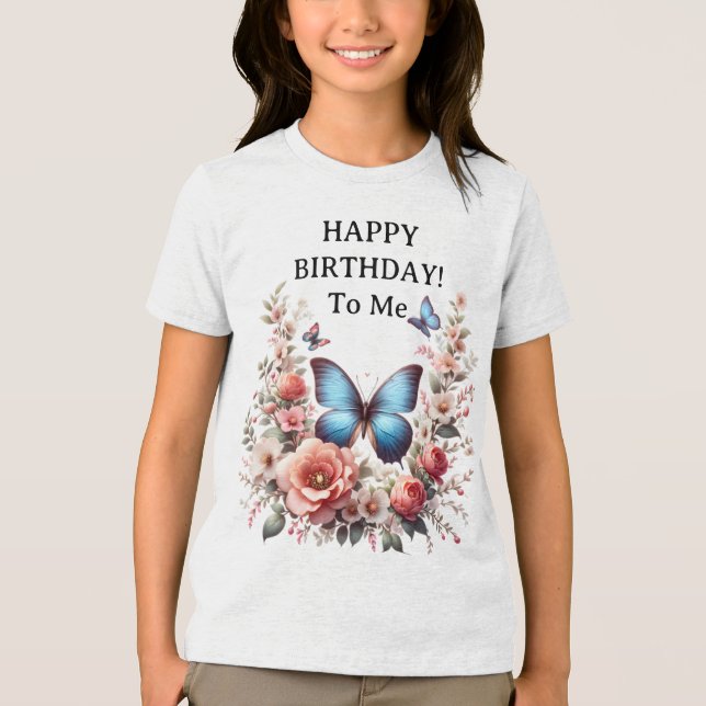 Anpassningsbar Blå Fjäril Blommig Konst-96279 T Shirt (Framsida)