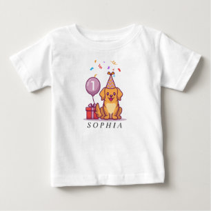Anpassningsbar blå hundvalp till 1:a födelsedag t shirt