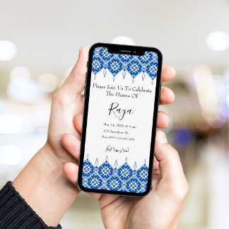 Anpassningsbar blå Tatreez Henna-fest inbjudan