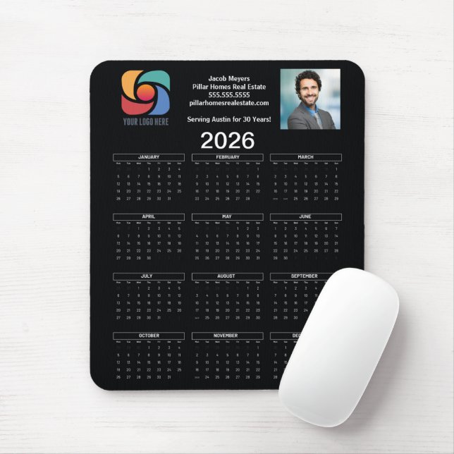 Anpassningsbar Black 2026 Company Calendar Busines Musmatta (Med mus)