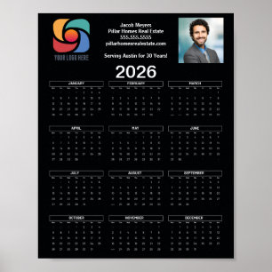Anpassningsbar Black 2026 Company Calendar Busines Poster