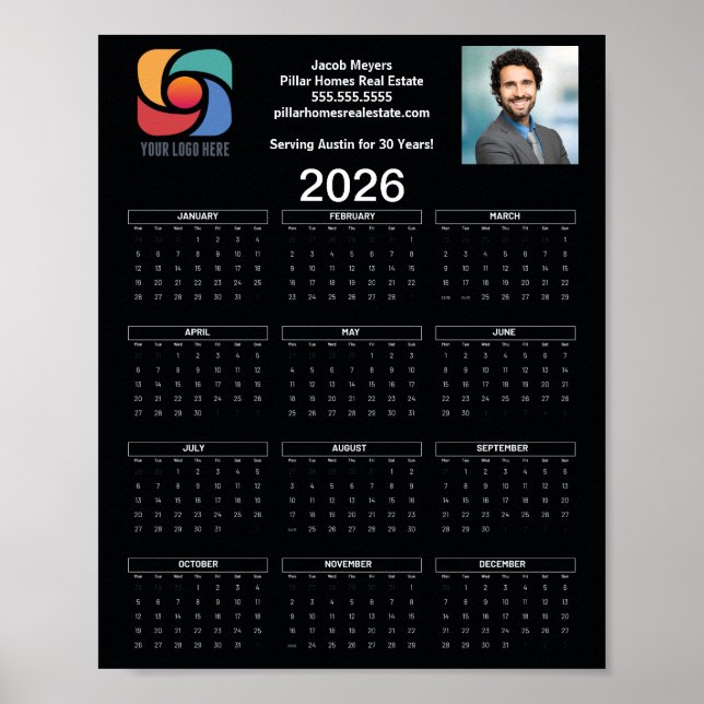 Anpassningsbar Black 2026 Company Calendar Busines Poster (Framsidan)