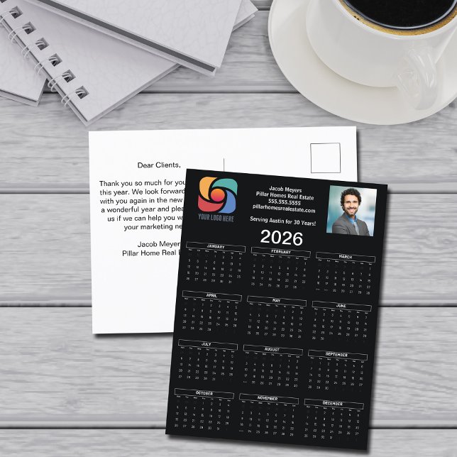Anpassningsbar Black 2026 Company Calendar Busines Vykort (Skapare uppladdad)
