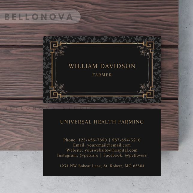 Anpassningsbar Black and Guld Brown Blommigt Monog Visitkort (Custom Black And Gold Brown Floral Monogram Business Card)
