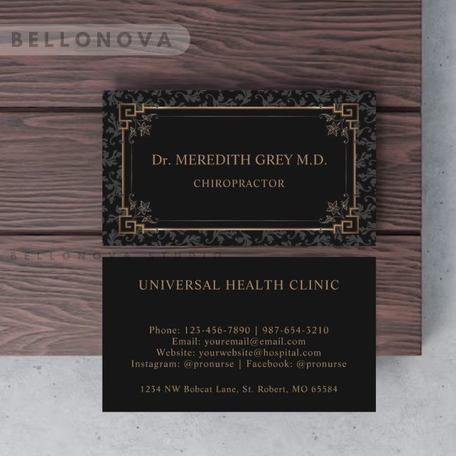 Anpassningsbar Black and Guld Brown Blommigt Monog Visitkort (Custom Black And Gold Brown Floral Monogram Business Card)