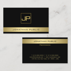 Anpassningsbar Black and Guld Modern Monogram Eleg Visitkort