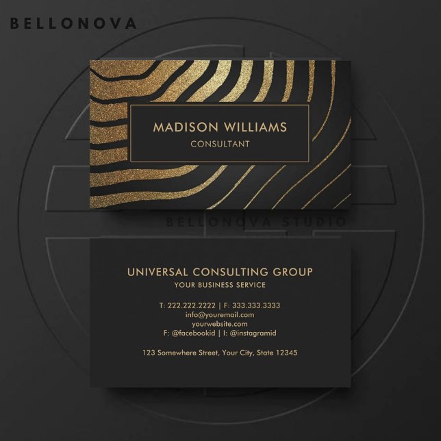 Anpassningsbar Black and Guld Wave Glitter Profess Visitkort (Custom Black And Gold Wave Glitter Professional Business Card)