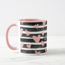 Anpassningsbar Black and Rosa Hearts Kärlek Valent Mugg