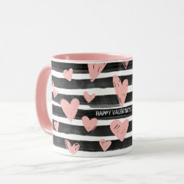 Anpassningsbar Black and Rosa Hearts Kärlek Valent Mugg