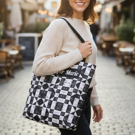 Anpassningsbar Black and white modern Checkerboard Tygkasse