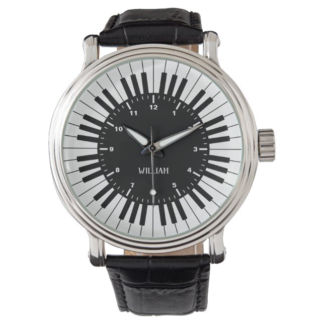 Anpassningsbar Black and White Piano Tangentbord D Armbandsur (Framsida)